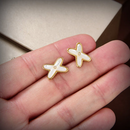 [AW]JEUX DE WHITE MOP GOLD DIAMOND EARRINGS