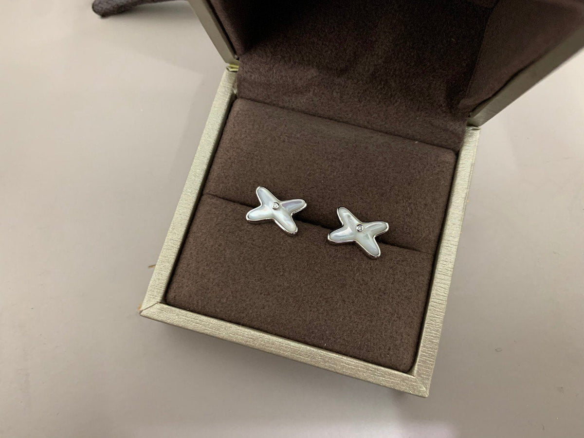 [AW]JEUX DE WHITE MOP SILVER DIAMOND EARRINGS
