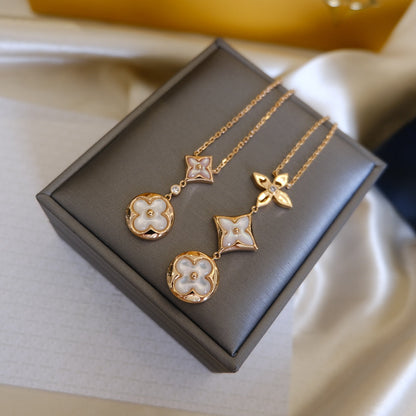 [AW]COLOR BLOSSOM LARIAT NECKLACE ROSE GOLD WHITE MOTHER PEARL AND DIAMOND