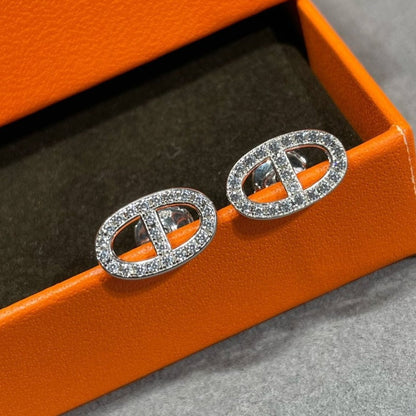 [AW]HM FULL DIAMOND PIG NOSE STUD EARRINGS