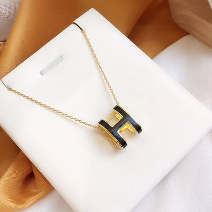 [AW]HM CLIC BLACK ENAMEL GOLD NECKLACE