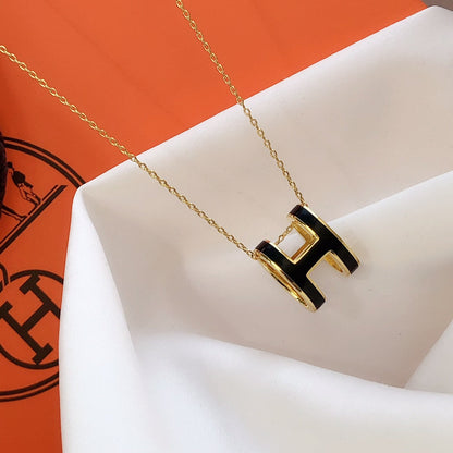 [AW]HM CLIC BLACK ENAMEL GOLD NECKLACE