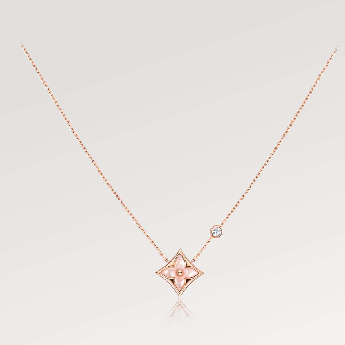 [AW]STAR PINK MOP 1 DIAMOND ROSE GOLD NECKLACE