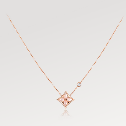 [AW]STAR PINK MOP 1 DIAMOND ROSE GOLD NECKLACE