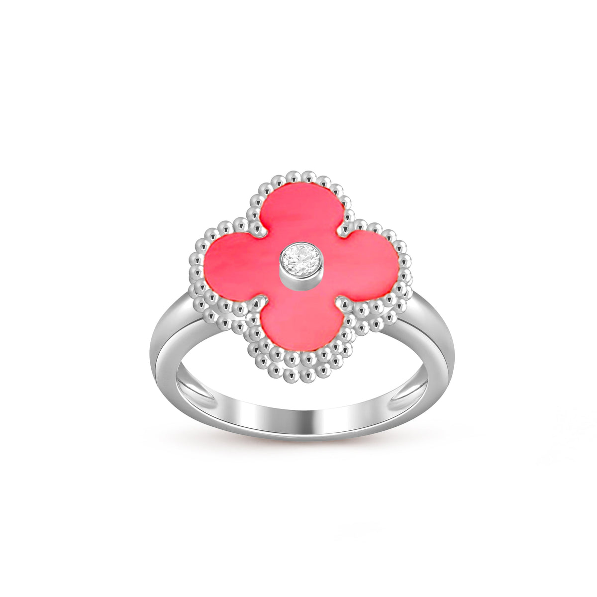 [AW]LUCKY CLOVER DIAMOND-ACCENT WHITE GOLD RING COLLECTION