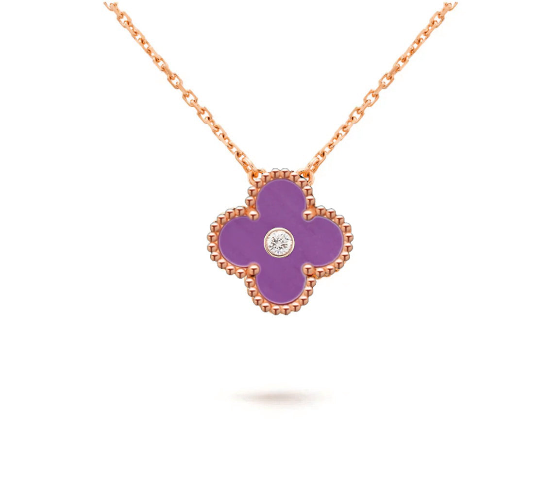 [AW]15MM CLOVER FLOWER DIAMOND PENDANT NECKLACE COLLECTION