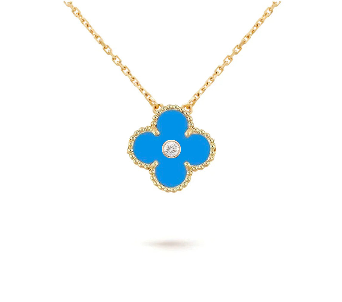 [AW]15MM CLOVER FLOWER DIAMOND PENDANT NECKLACE COLLECTION