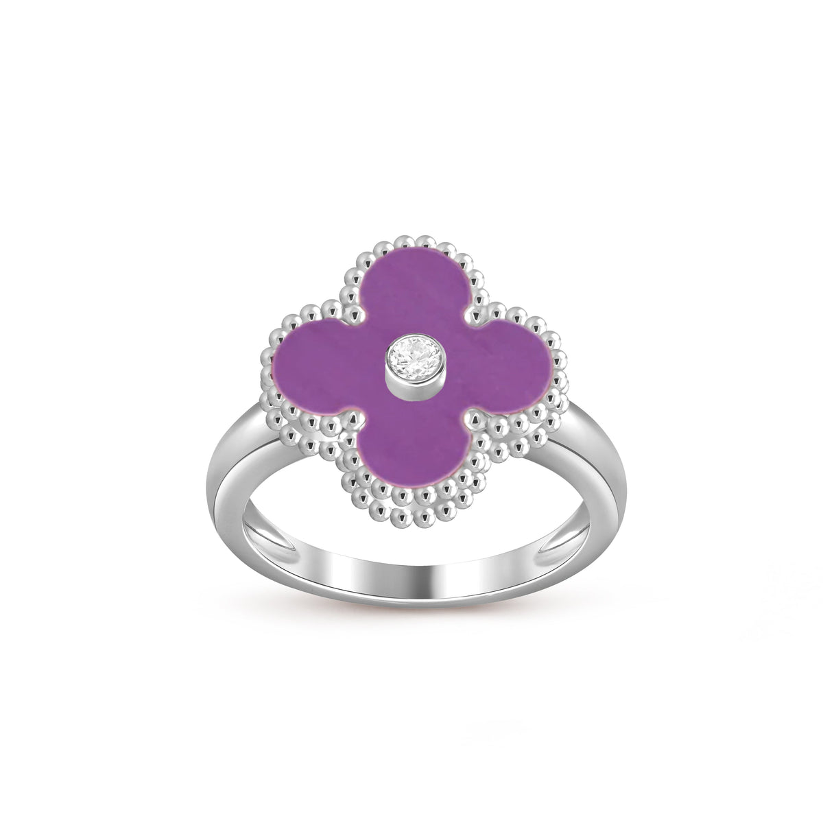 [AW]LUCKY CLOVER DIAMOND-ACCENT WHITE GOLD RING COLLECTION