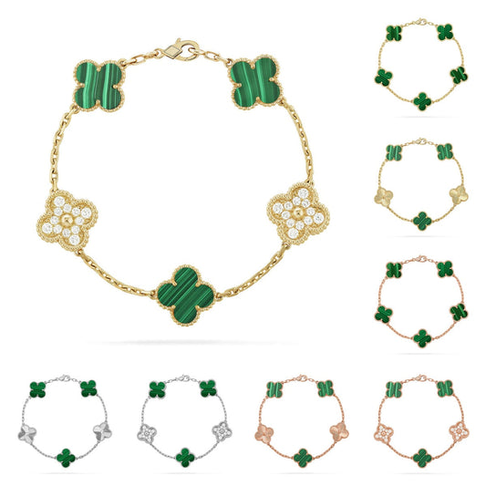 [AW]LUCKY CLOVER 5-MOTIF BRACELET - MALACHITE COLLECTION