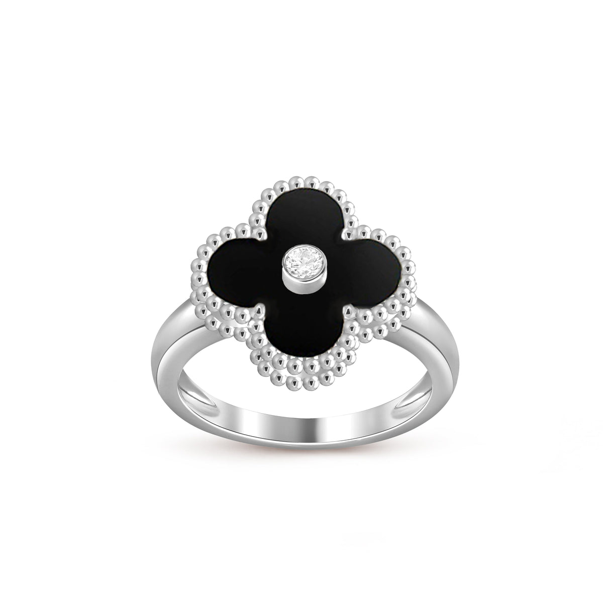 [AW]LUCKY CLOVER DIAMOND-ACCENT WHITE GOLD RING COLLECTION