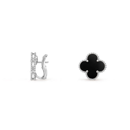 [AW]15MM CLOVER FLOWER STUD EARRINGS WHITE GOLD COLLECTION