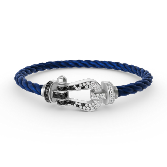 [AW]FORCE LARGE HORSESHOE BLACK & WHITE DIAMOND BRACELET - WHITE GOLD