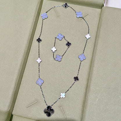 [AW]DETACHABLE 15-MOTIF CLOVER STATEMENT SET - PURPLE CHALCEDONY & LASER
