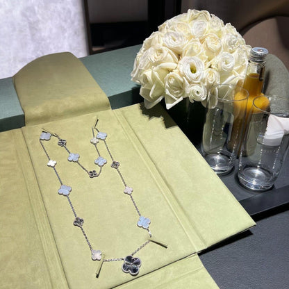 [AW]DETACHABLE 15-MOTIF CLOVER STATEMENT SET - PURPLE CHALCEDONY & LASER