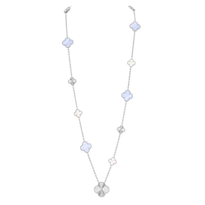 [AW]DETACHABLE 15-MOTIF CLOVER STATEMENT SET - PURPLE CHALCEDONY & LASER