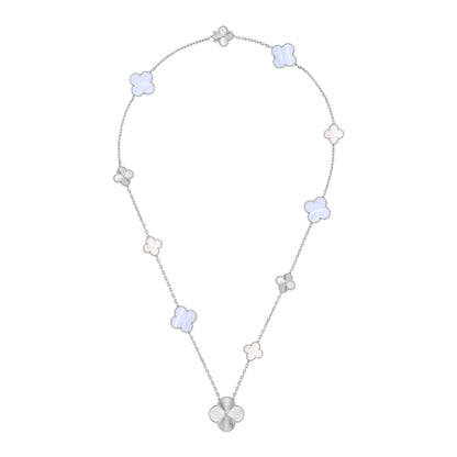[AW]DETACHABLE 15-MOTIF CLOVER STATEMENT SET - PURPLE CHALCEDONY & LASER