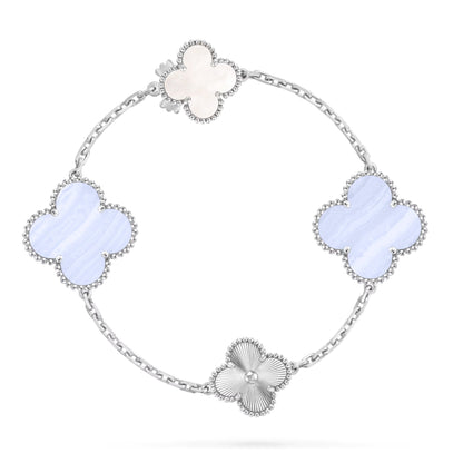 [AW]DETACHABLE 15-MOTIF CLOVER STATEMENT SET - PURPLE CHALCEDONY & LASER